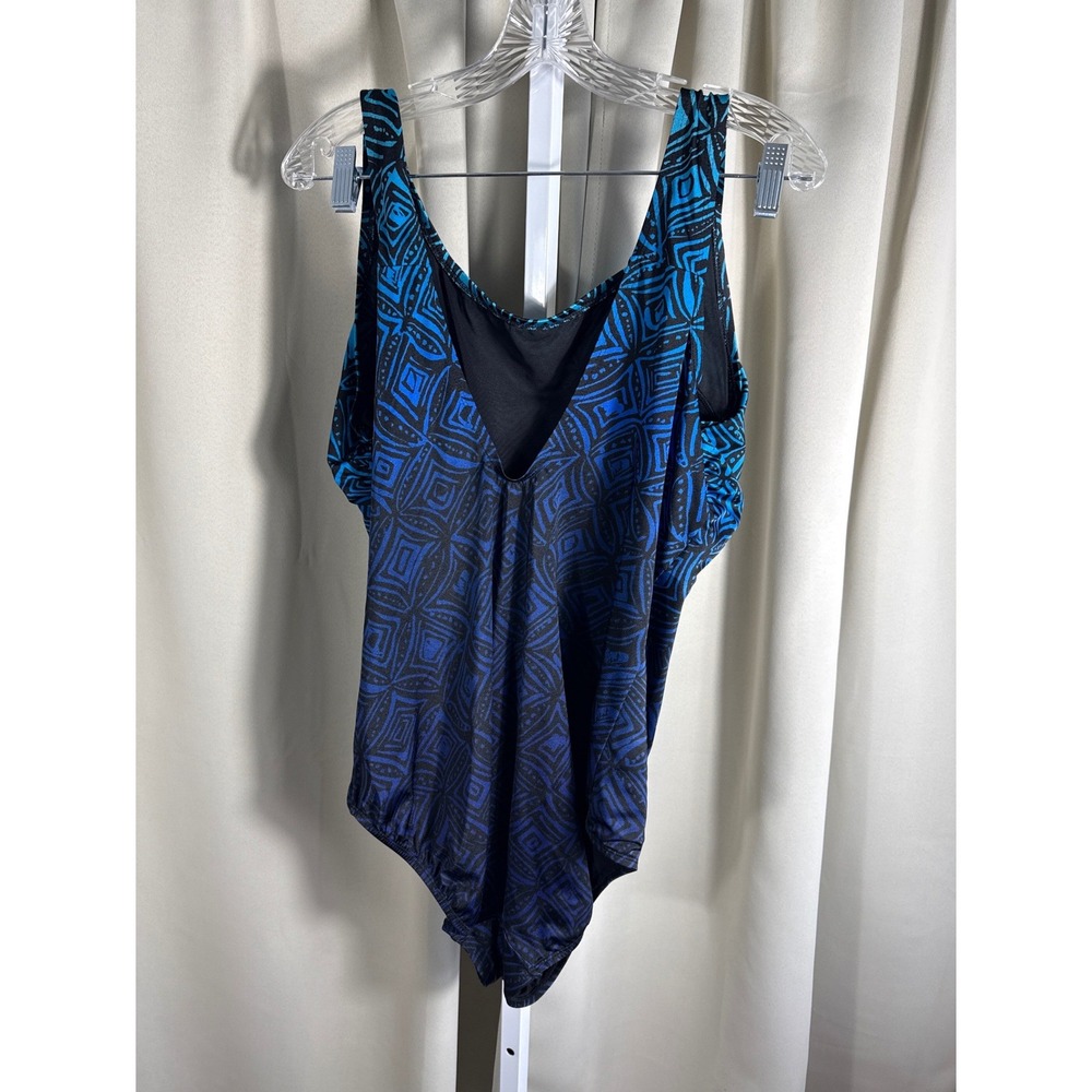 Blue Black Tribal Geometric Ombre One Piece Swimsuit Plus Size 24W Tummy Control - Picture 2 of 8